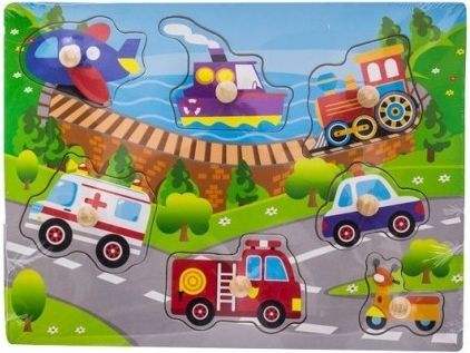 Dřevěné zábavné puzzle vkládací Euro Baby - transport - obrázek 1