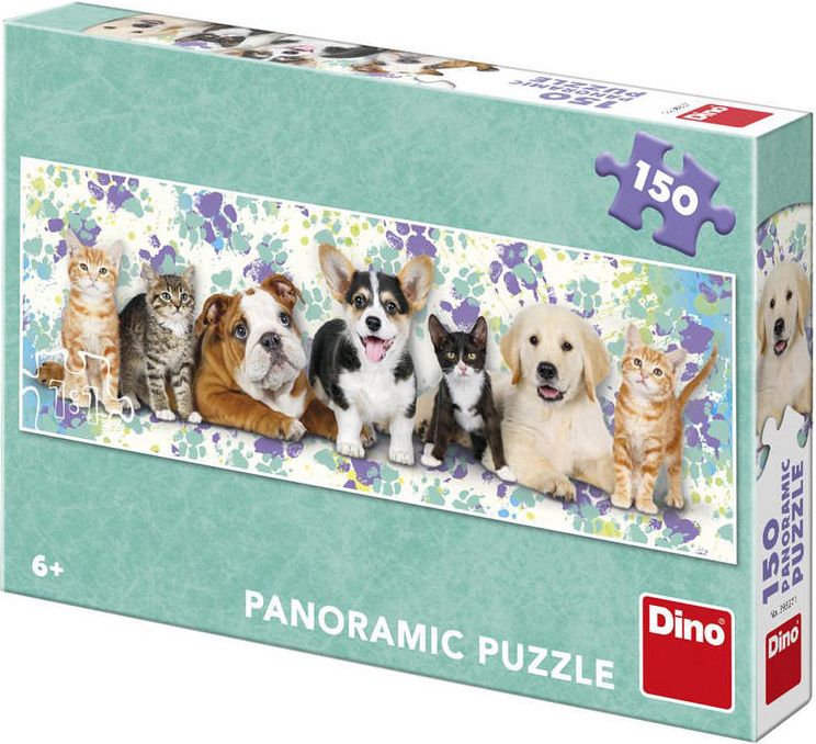 Dino Dino Psi a kočky 150 dílků panoramické puzzle - obrázek 1