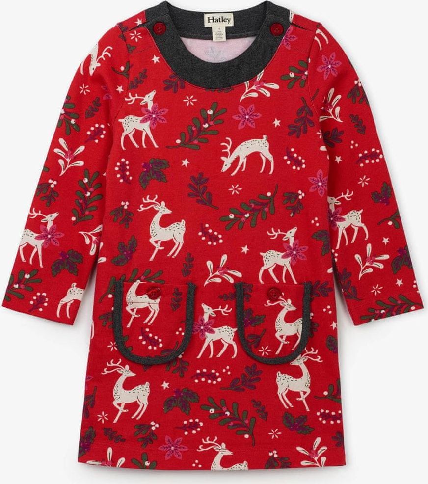 Hatley dívčí šaty s lesním vzorem 110 červená - obrázek 1
