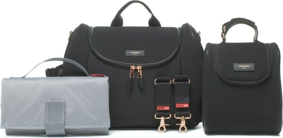 STORKSAK Poppy Luxe Scuba přebalovací taška a batoh Black - obrázek 1