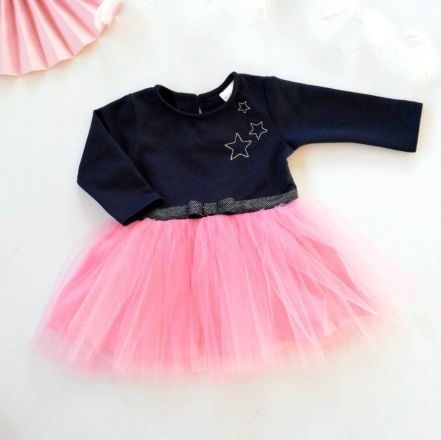 Kojenecké Tutu šatičky K-Baby, Hvězdičky - tm. modrá/růžová, vel. 80 - obrázek 1