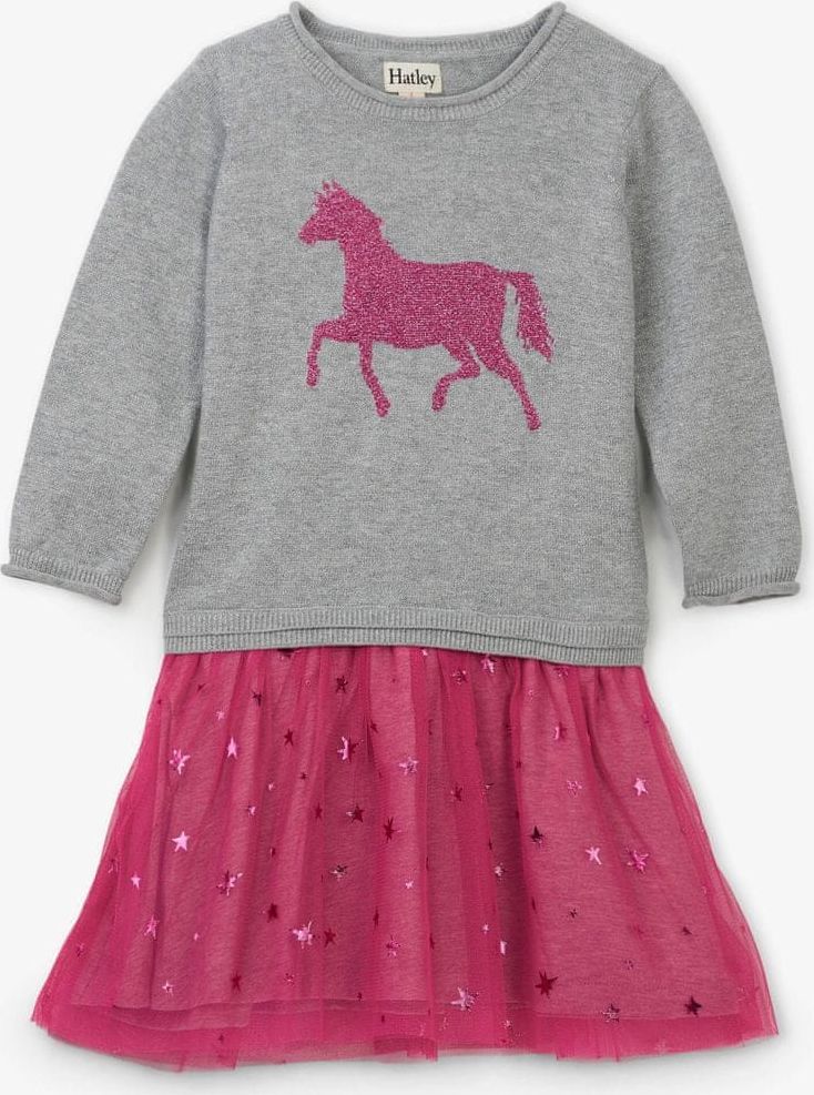 Hatley dívčí šaty s koníkem 98 růžová/šedá - obrázek 1