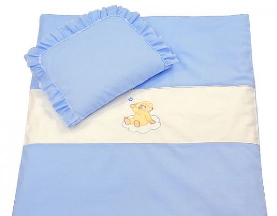 Mamo Tato Set do kočárku s výšivkou lux 4D - Medvídek na mráčku - modrý - obrázek 1