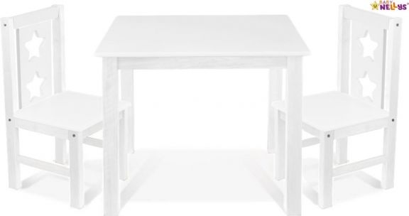 BABY NELLYS Dětský nábytek - 3 ks, stůl s židličkami - bílá, C/07 - obrázek 1