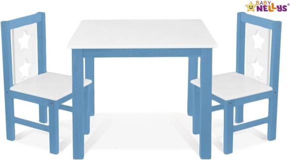 BABY NELLYS Dětský nábytek - 3 ks, stůl s židličkami - modrá, bílá, C/02 - obrázek 1