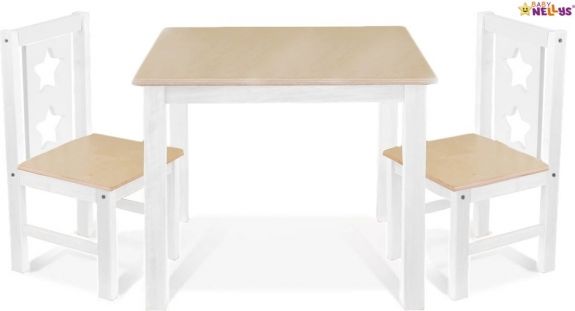 BABY NELLYS Dětský nábytek - 3 ks, stůl s židličkami - přírodní ll., bílá, C/06 - obrázek 1