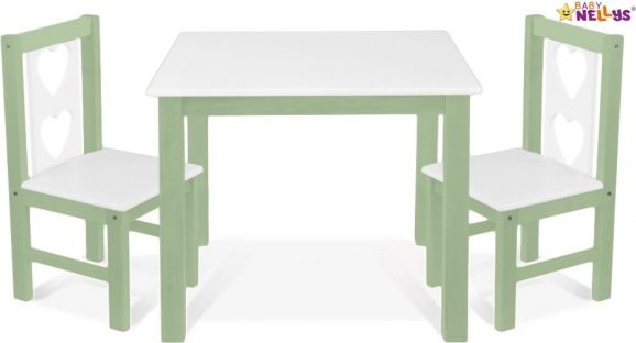 BABY NELLYS Dětský nábytek - 3 ks, stůl s židličkami - zelená , bílá, B/04 - obrázek 1