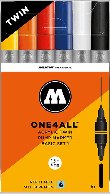 MOLOTOW™ ONE4ALL™ Acrylic Twin Basic Set 6ks - Basic Set 1 - obrázek 1