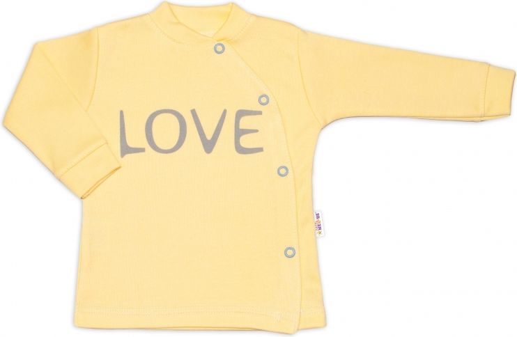 Baby Nellys Baby Nellys Bavlněná košilka Love zapínání bokem - žlutá, vel. 56 - obrázek 1