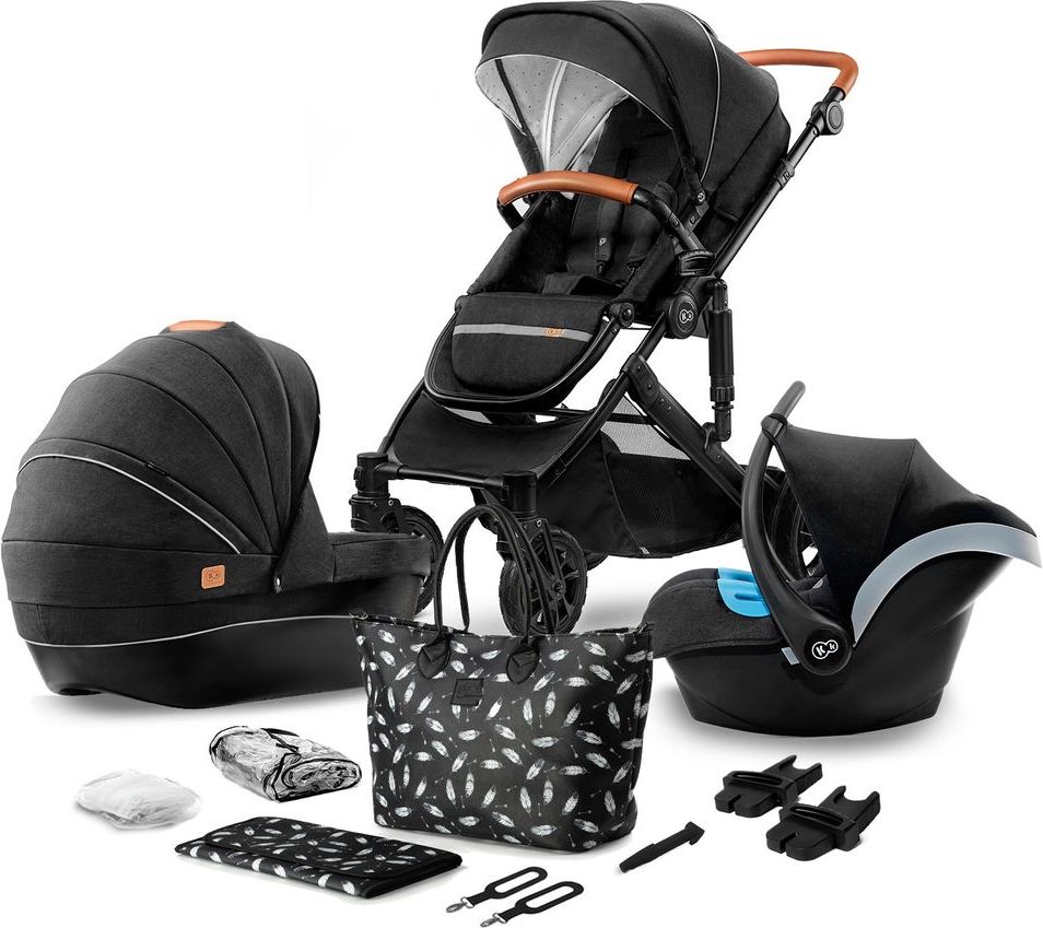 KinderKraft Stroller PRIME with car seat and accessoriess 3in1 black + mommy bag - obrázek 1