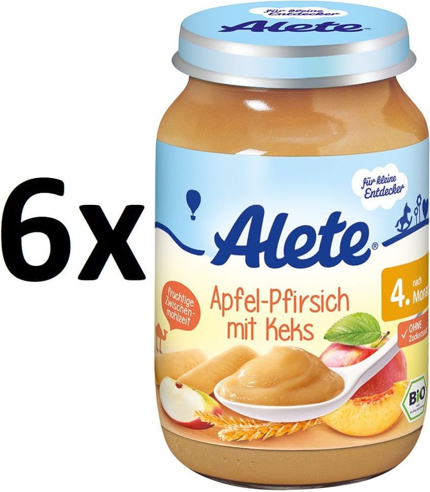 ALETE BIO Jablečno-broskvový příkrm se sušenkami - 6x190g - obrázek 1