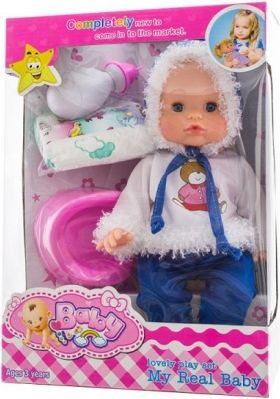 Euro Baby Panenka, miminko mluvící, čůrající a pijící - modrá/bílá - obrázek 1