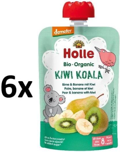 Holle Bio Kiwi Koala 100% ovocné pyré hruška, banán, kiwi - 6 x 100g - obrázek 1