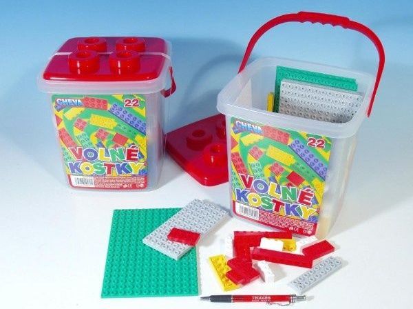 Chemoplast Stavebnice Cheva 22 Volné kostky plast 17x22x17cm 242ks v kbelíku - obrázek 1