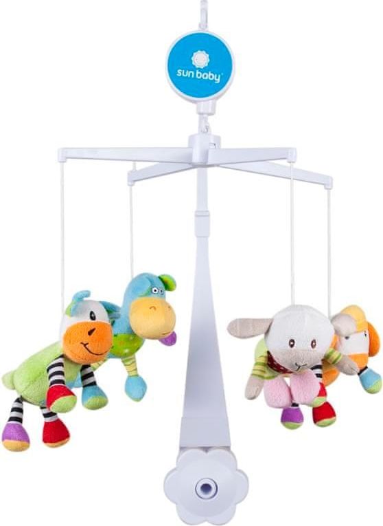 Sun Baby Kolotoč nad postýlku s plyšovými hračkami (kráva, myš, ovce, hroch) - použité - obrázek 1