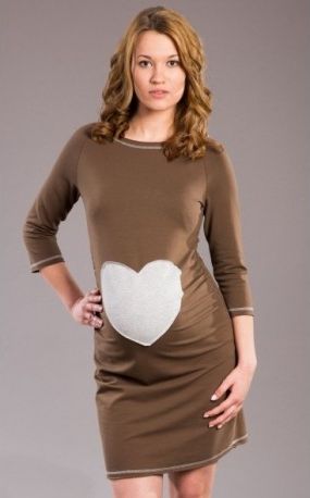 Těhotenské šaty, tunika SRDCE - cappuccino, hnědá - obrázek 1