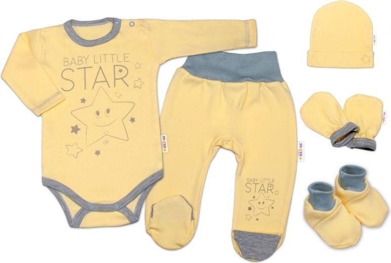 Baby Nellys Baby Nellys 5-ti dílná soupravička do porodnice Baby Little Star - žlutá, vel. 62, K19 62 (3-6m) - obrázek 1