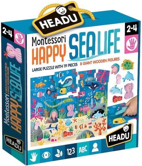 Headu Puzzle Mořský svět s 8 dřevěnými vkládacími figurkami (Montessori) - obrázek 1