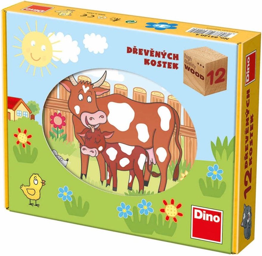 Dino DOMÁCÍ ZVÍŘÁTKA 12 Dřevěné kostky - obrázek 1