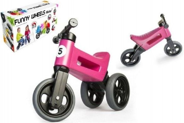 Teddies Odrážedlo růžové FUNNY WHEELS 2v1 výška sedadla nastavitelná 28/31cm nosnost 50kg 18m+ v krabici - obrázek 1