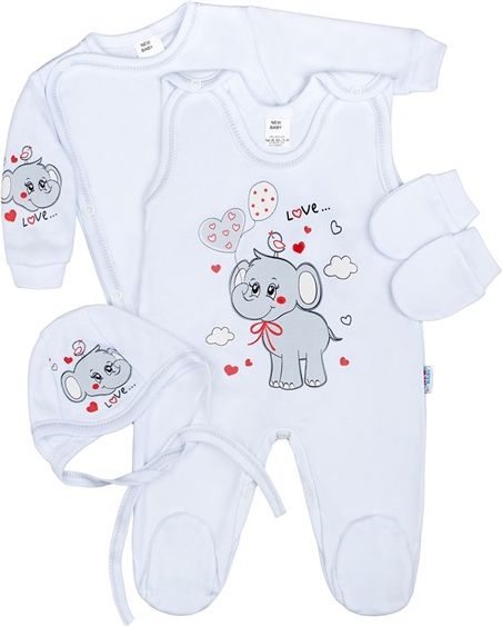 NEW BABY | Nezařazeno | Soupravička 4-dílná Sloník bílo šedá | Šedá | 56 (0-3m) - obrázek 1
