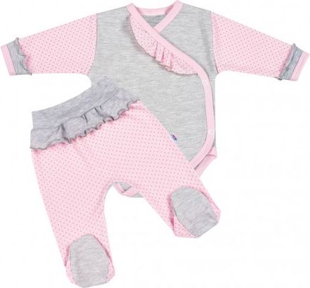 2-dílná kojenecká souprava New Baby Puntík II šedo-růžová, Růžová, 56 (0-3m) - obrázek 1