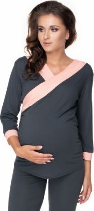 Be MaaMaa Těhotenské, kojící pyžamo 3/4 - grafit/ růžové lemování - obrázek 1