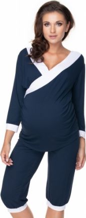 Be MaaMaa Těhotenské, kojící pyžamo 3/4 - granát/bílé lemování, vel. L/XL - obrázek 1