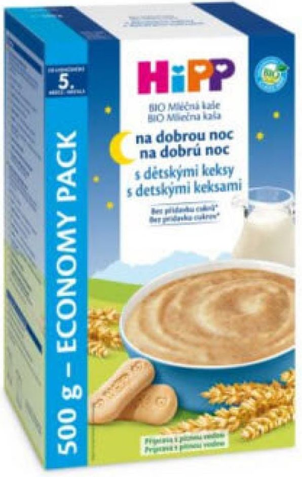 HIPP KAŠE NA DOBROU NOC BIO mléčnoobilná s dětskými keksy 500g - obrázek 2