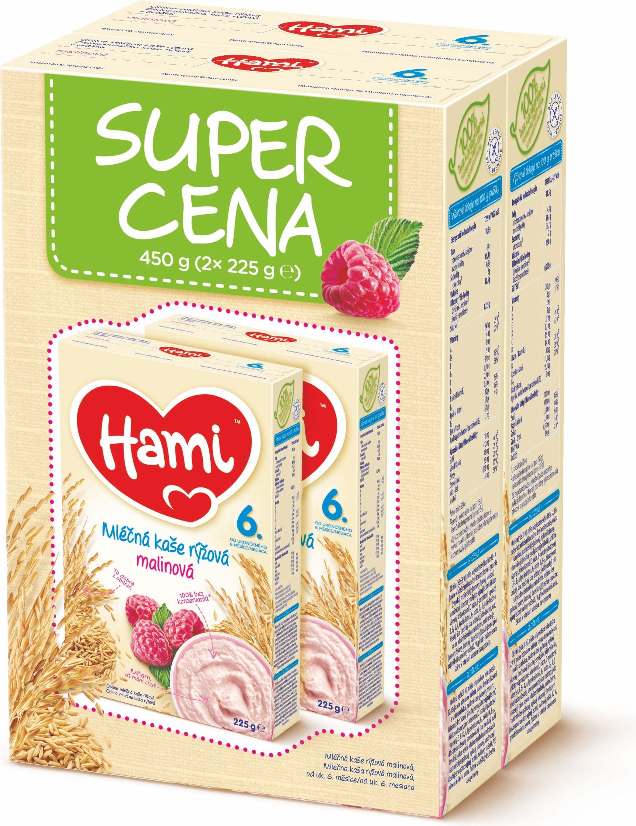 Hami Mléčná kaše rýžová malinová duopack 2x225 g - obrázek 2