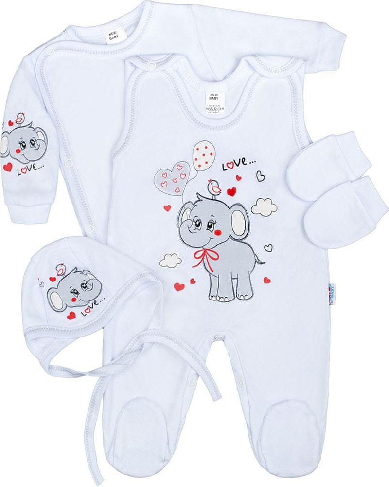 NEW BABY Soupravička 4-dílná Sloník bílo šedá - 62 (3-6m) - obrázek 1