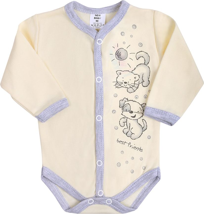 NEW BABY Kojenecké body celorozepínací New Baby Kamarádi smetanové Smetanová 56 (0-3m) - obrázek 1