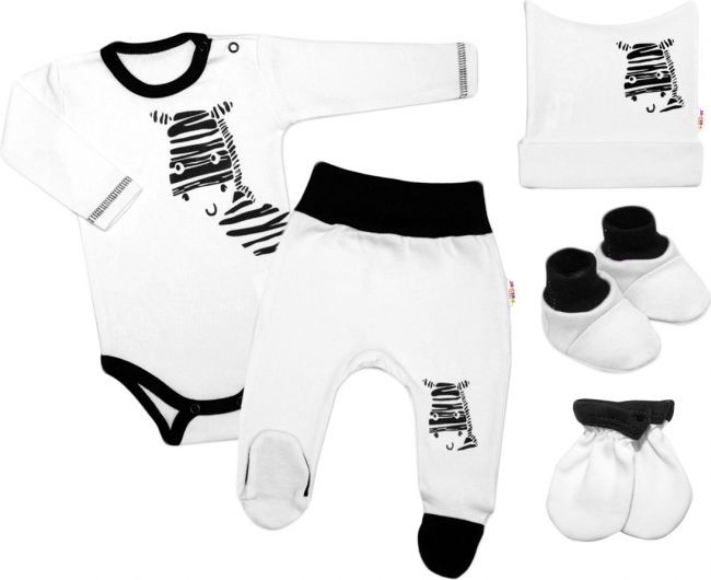 Baby Nellys Baby Nellys 5-ti dílná soupravička do porodnice Zebra - bílá, vel. 68 - obrázek 1