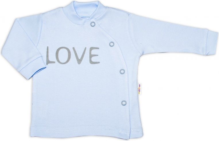 Baby Nellys Baby Nellys Bavlněná košilka Love zapínání bokem - modrá - obrázek 1