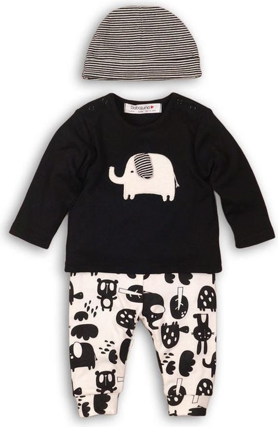 Minoti Kojenecký set bavlněný , tričko, tepláky a čepička, Minoti, ANIMAL 2, černá - 62 - obrázek 1