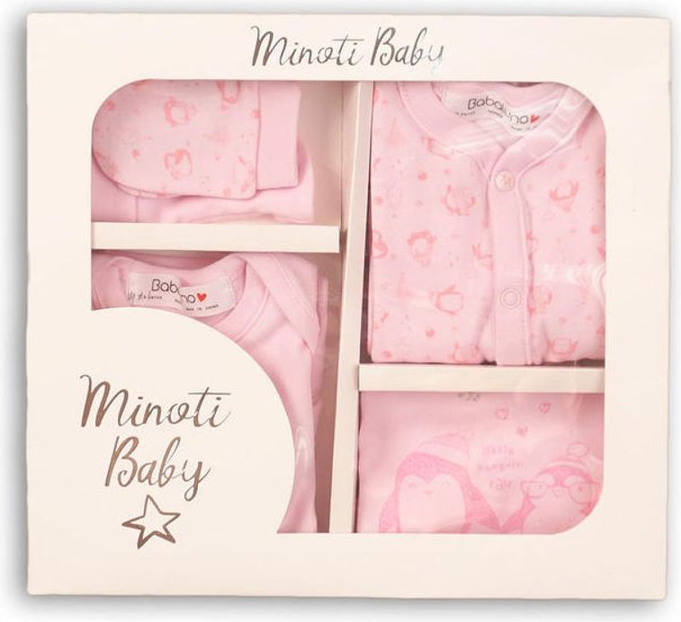 Minoti Kojenecký set dárkový , overal, body, čepička, bryndák a rukavice, Minoti, PENGUIN 6, růžová - 50 - obrázek 2