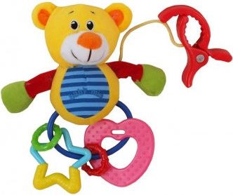 Plyšová hračka s chrastítkem Baby Mix medvěd, Žlutá - obrázek 1