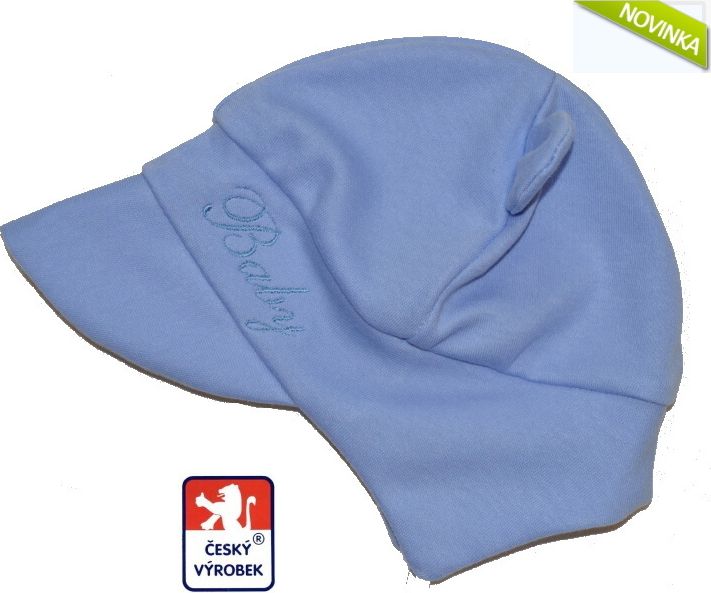 Dětská bavlněná čepička, zavazovací s ouškama Baby, modrá vel.5 - obrázek 1