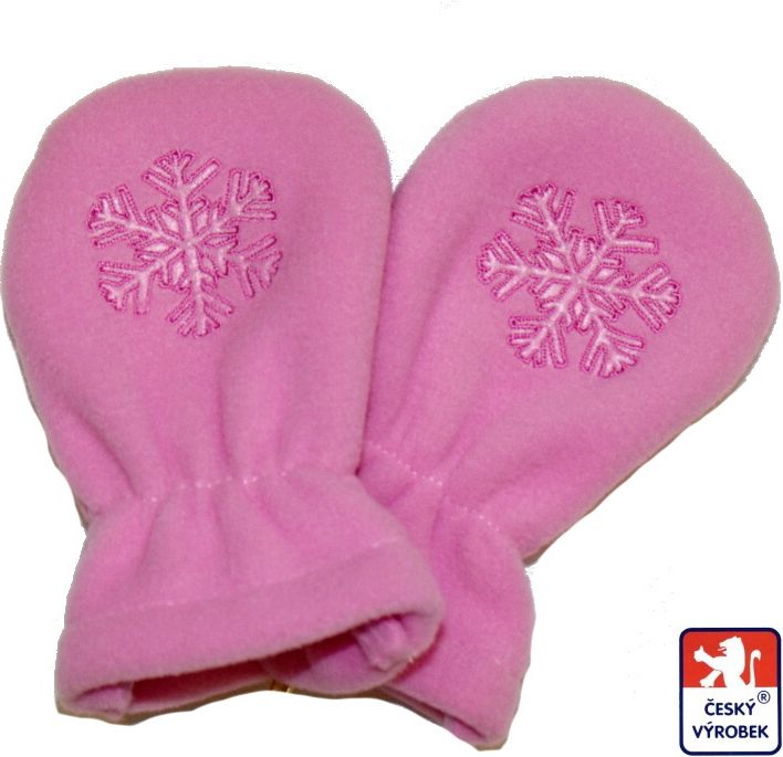 Dětské/kojenecké rukavičky s vločkou fleece, růžové vel.1 - obrázek 1