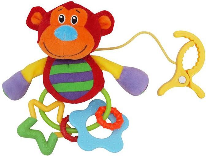 Plyšová hračka s chrastítkem Baby Mix opička s klipem - obrázek 1