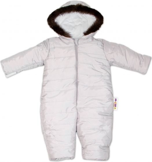 Baby Nellys Kombinéza s kapucí a kožíškem Baby Nellys ®prošívaná, bez šlapek - sv. šedá 74 (6-9m) - obrázek 2