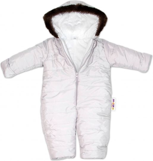 Baby Nellys Kombinéza s kapucí a kožíškem Baby Nellys ®prošívaná, bez šlapek - sv. šedá 74 (6-9m) - obrázek 3