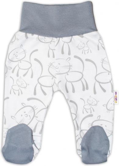 Baby Nellys Bavlněné kojenecké polodupačky Baby Nellys ® - Kočičky - šedo/bílé, vel. 74 - obrázek 1