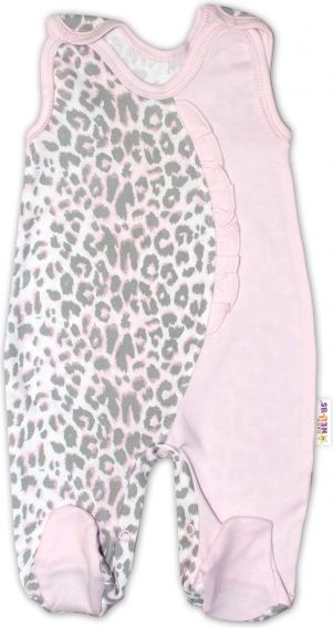 Baby Nellys Baby Nellys Kojenecké bavlněné dupačky Gepardík - růžovo/šedé, vel. 56 - obrázek 1