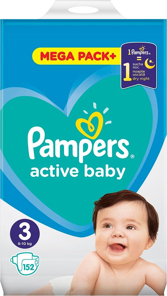 2x PAMPERS Active Baby 3 (6-10kg) 152ks MEGA PACK – jednorázové pleny - obrázek 2