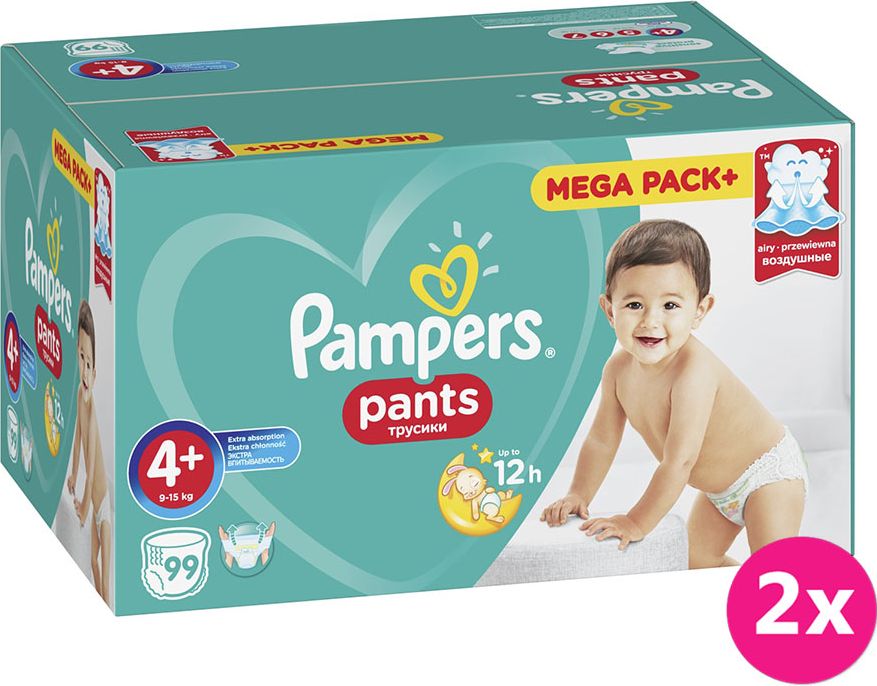 2x PAMPERS Pants 4+ Active baby dry (9-15 kg) 99 ks MEGA BOX – plenkové kalhotky - obrázek 1