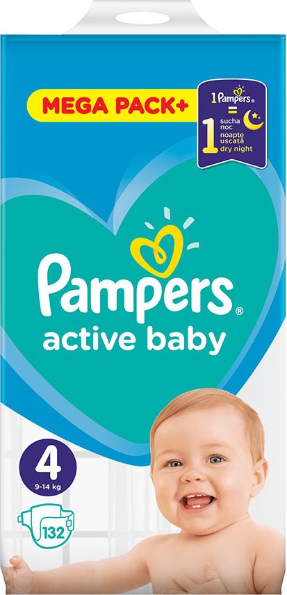 2x PAMPERS Active Baby 4 (9-14 kg) 132 ks MEGA PACK – jednorázové pleny - obrázek 2