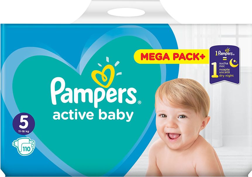 2x PAMPERS Active Baby 5 (11-16 kg) 110 ks MEGA PACK – jednorázové pleny - obrázek 2