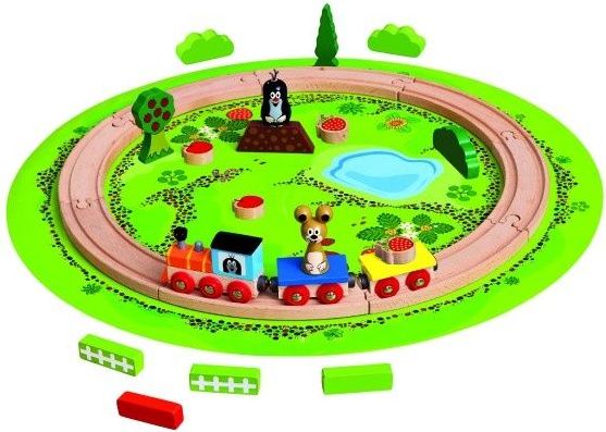 Teddies Vlak/Vláčkodráha Krtek dřevo 28ks v krabici 55x16x10cm - obrázek 1