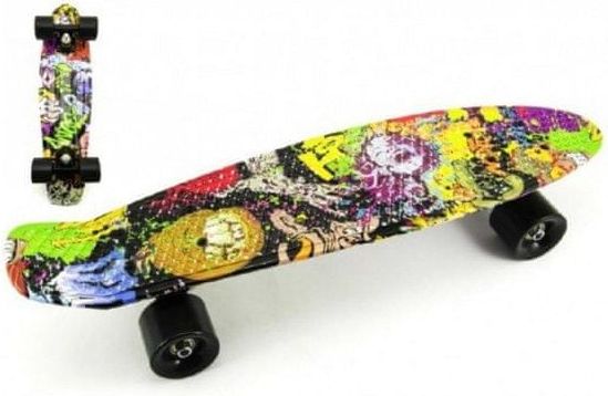Teddies Skateboard 60cm nosnost 90kg - potisk barevný, černé kovové osy, černá kola - obrázek 1